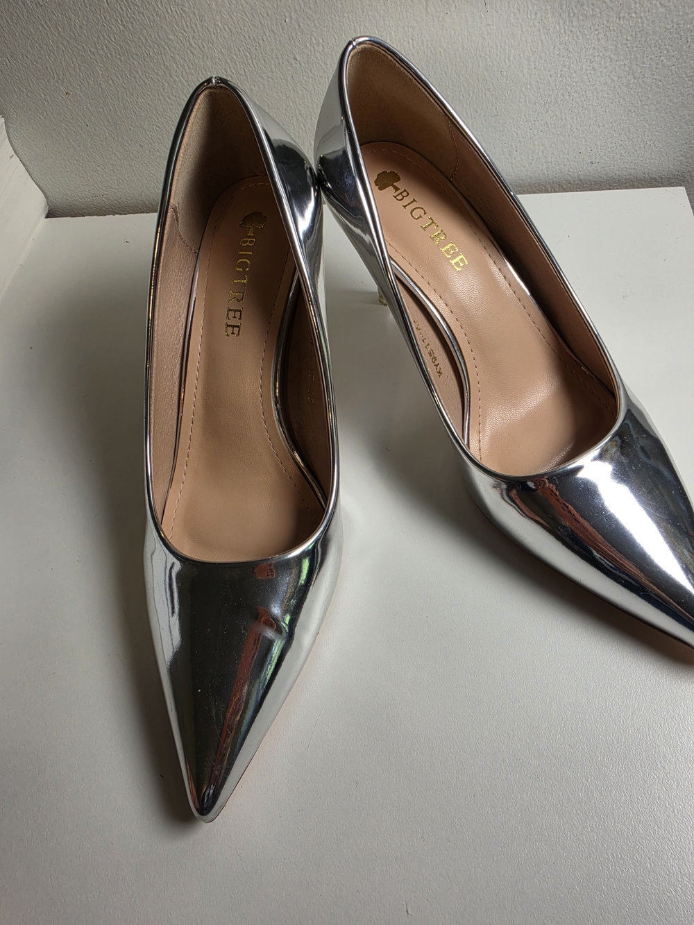 Bigtree Metallic Silver Pointed-Toe High Heels